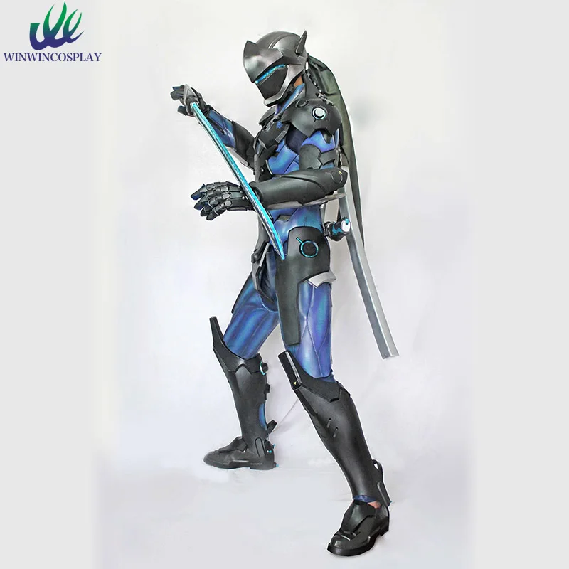 Игра OW Over And Watch Genji карбоновый Черный Косплей Полный комплект с маской оружия