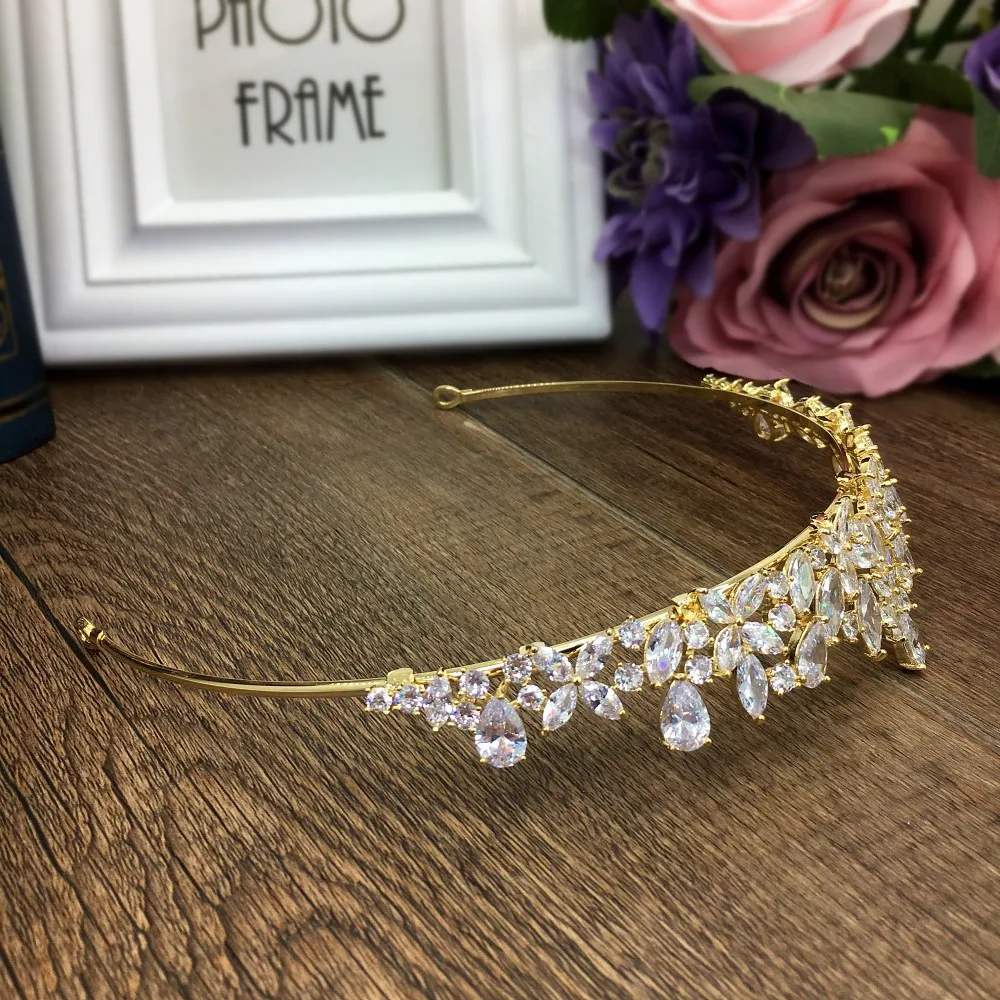 Золотая полностью кубическая циркониевая Корона из циркония CZ Diadema Coroa De Novia Свадебные аксессуары для волос ювелирные изделия Bijoux chevex WIGO1028