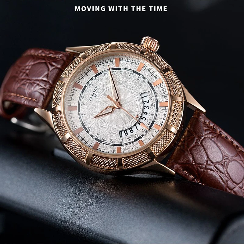 Мужские наручные часы Yazole бизнес с кожаным ремешком аналоговые кварцевые