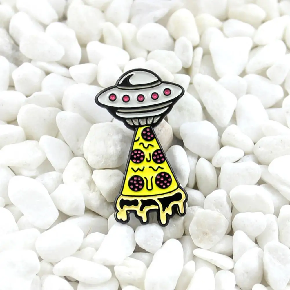 Милые Креативные забавные значки для пиццы НЛО лацкан эмаль инопланетяне
