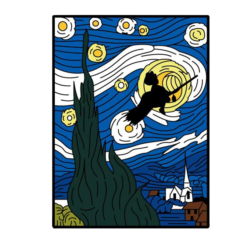 Служба доставки Kiki moonlight ride pin Ван Гог Звездная ночь значок pop mash up коллекция|Броши|