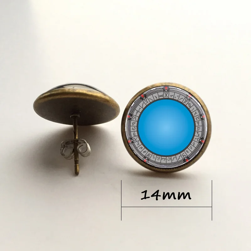 bronze earring14mm 1 шт/партия винтажная голубая Вселенная Звездные ворота подвеска, ожерелье из кабошона Длинная черная цепочка массивное ожерелье для женщин и мужчин - Окраска металла: bronze earring14mm