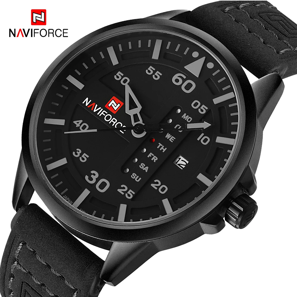 Мужские часы naviforce кварцевые мужские кожаные ремешок 30 м Водонепроницаемые