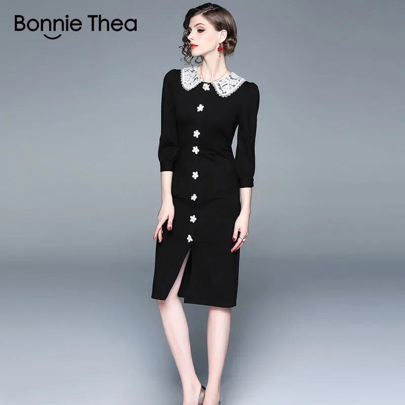 Женское черное вечернее платье-футляр Bonnie Thea Осеннее элегантное платье женское