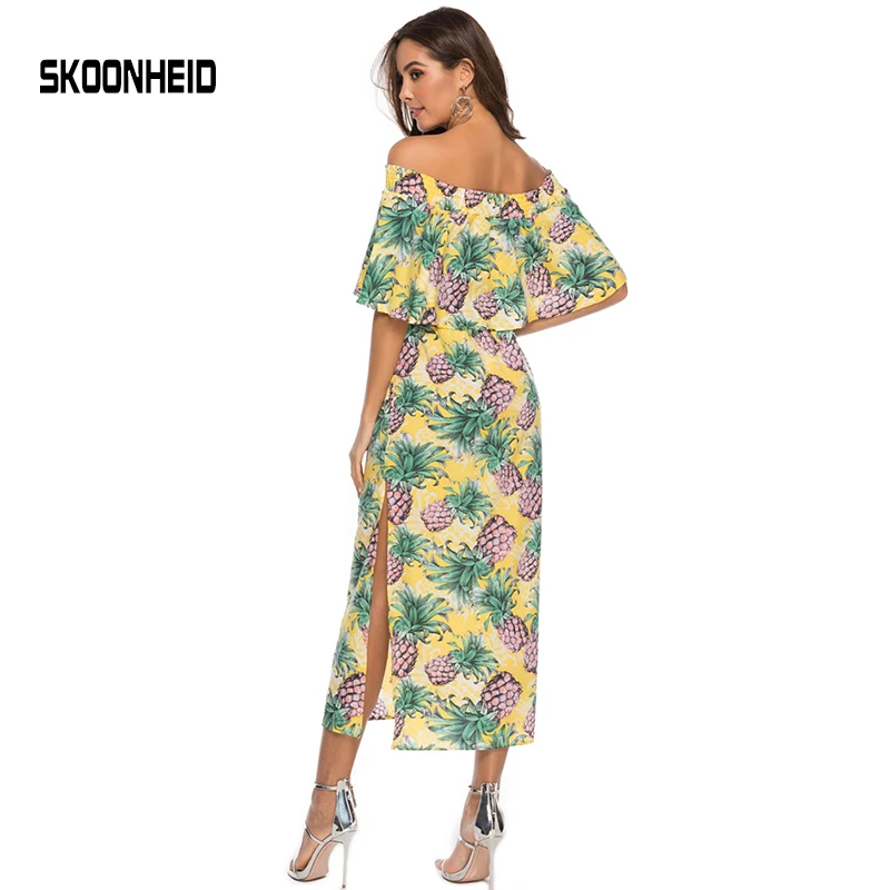 Богемное Платье-туника с разрезом и принтом женское пляжное летнее шифоновое