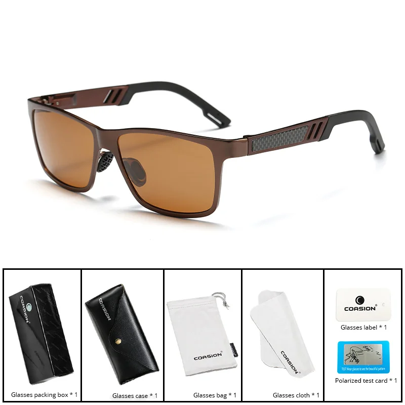 C3 Brown Brown Box COASION мужские поляризованные солнцезащитные очки из алюминия и магния, солнцезащитные очки для вождения, прямоугольные Оттенки для мужчин, мужские очки CA1241 - Lenses Color: C3 Brown Brown Box