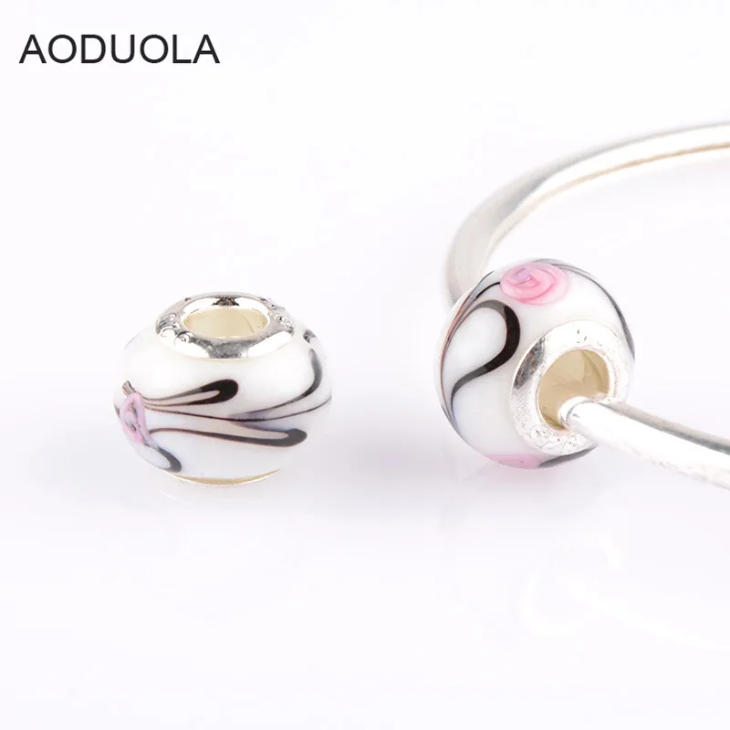 AODUOLA White color Murano Glass Beads fit  Charm Bracelet Fashion & Jewelry diy (size:14 mm, quantity: 10 pcs) SZ-94