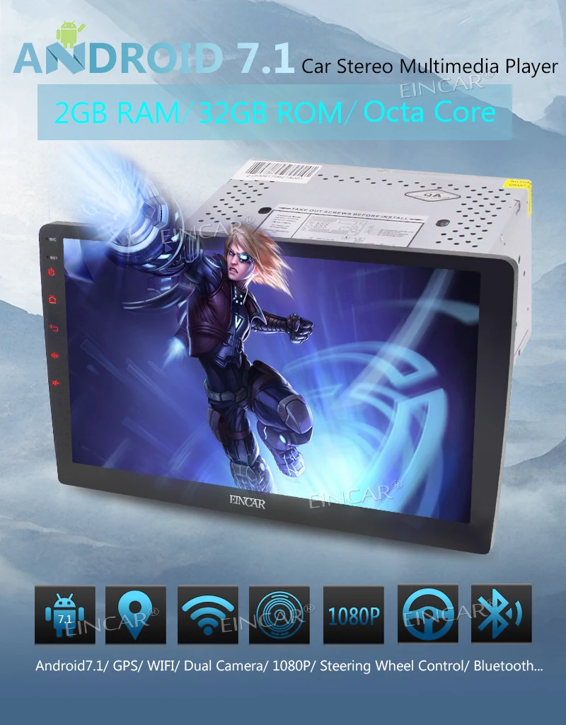 EinCar Android 7 1 Octa Core 2 ГБ 32 стерео Bluetooth Авторадио Видео Аудио плеер двойной Дин радио
