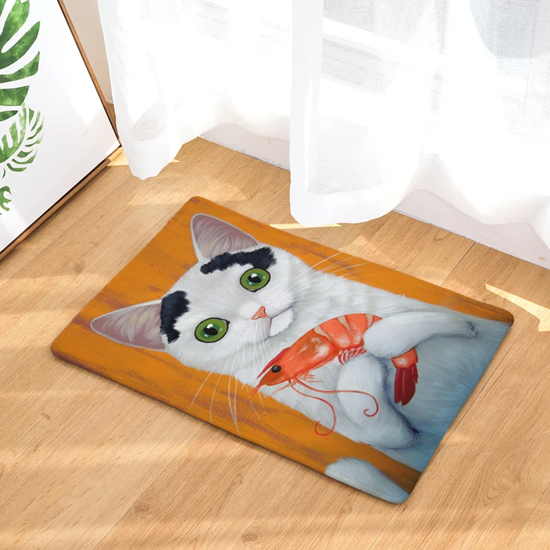 Приветственный напольный коврик Eat Cat фланелевый для прихожей 40x60 см 50x80 кухонный