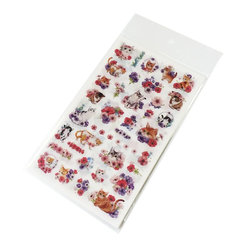 6 лист/в упаковке новые с милым рисунком кота и цветочным узором наклейки для