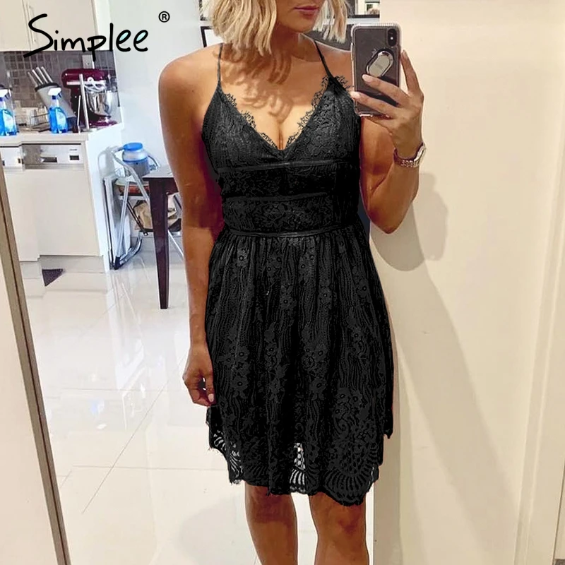 Летнее женское кружевное платье Simplee 2019 винтажное пикантное вечернее платье-миди
