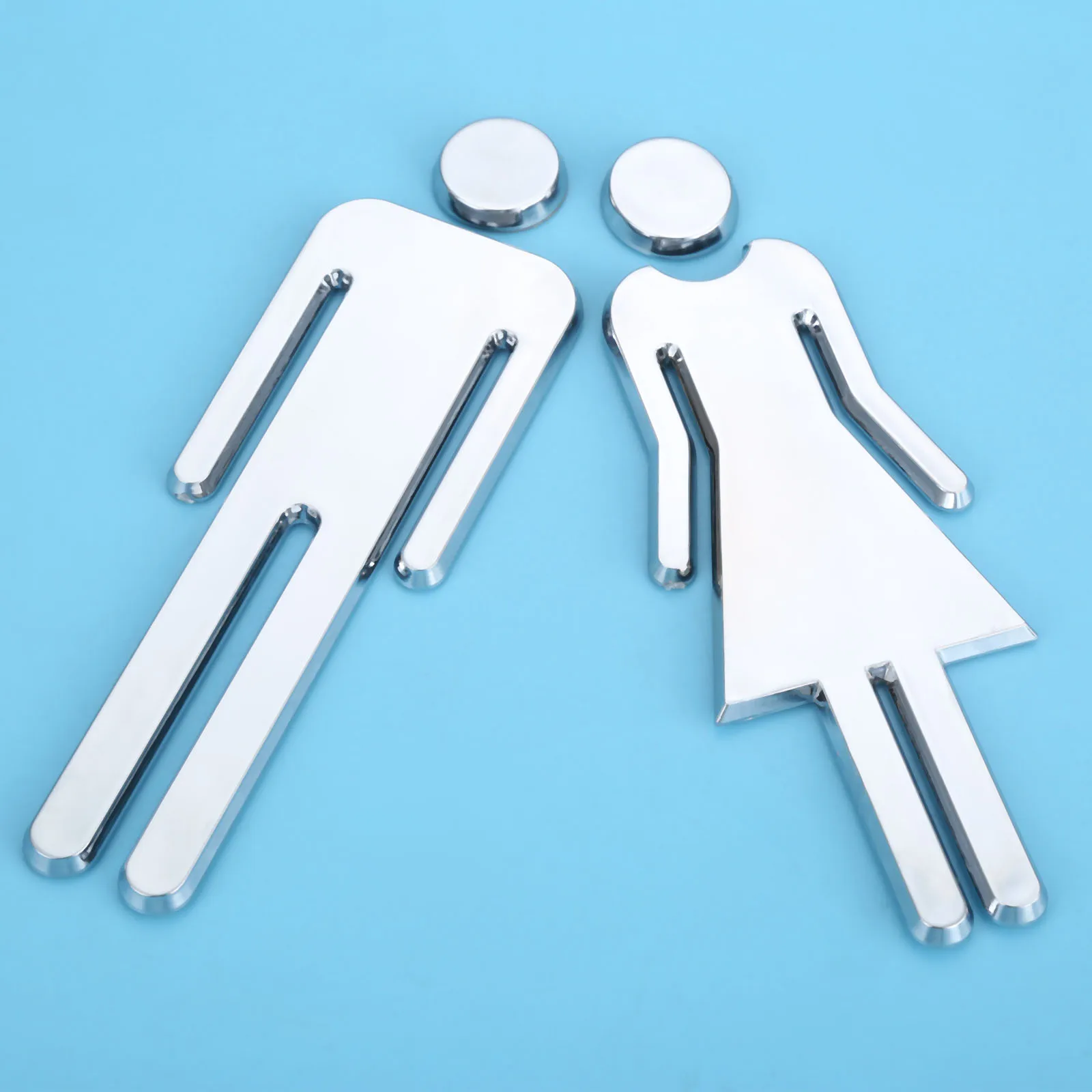 2Pcs/1 Pair Removable 3D Mirror Public Toilet Symbol Restroom Sign Men Women Wall Art Stickers for Hotel Bar School Silver 12cm |