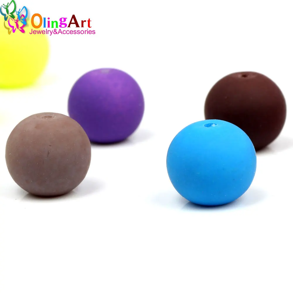 OlingArt Rubber Glass Beads High quality 12PCS 14mm Candy Color Neon Matte Loose Handmade jewelry making bracelet DIY | Украшения и