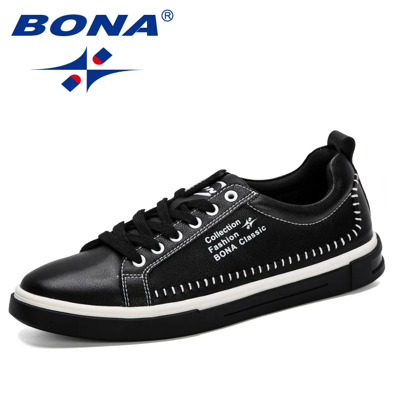 Black BONA/Новинка года; классические мужские кроссовки; обувь для скейтбординга; уличная Удобная однотонная обувь унисекс для влюбленных; спортивная обувь на шнуровке для мужчин - Цвет: Black