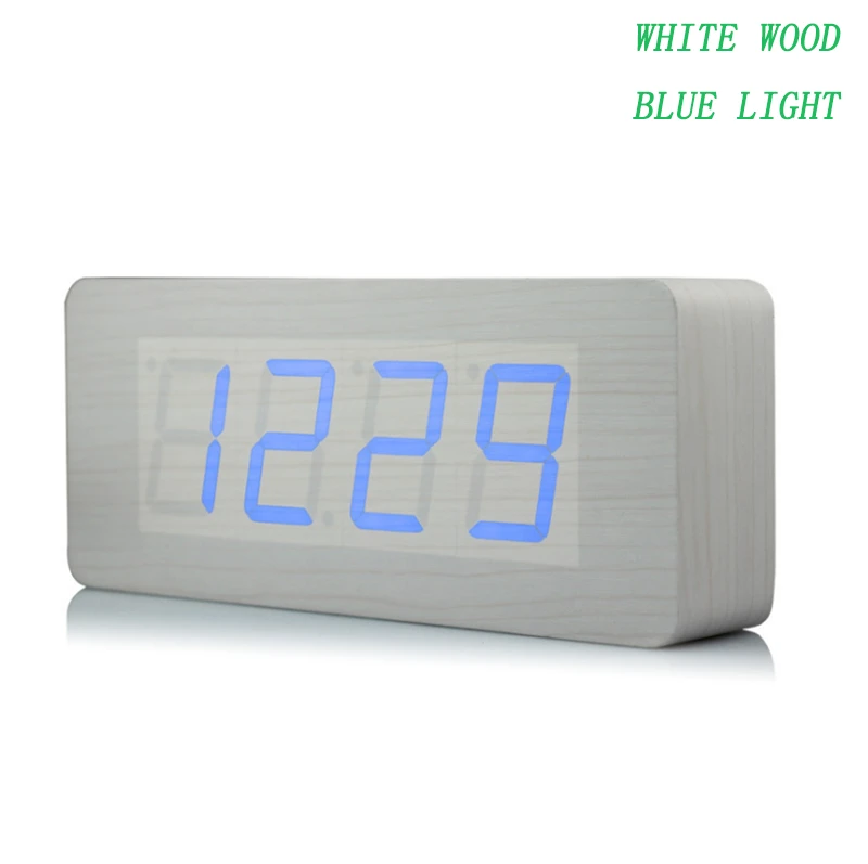 white wood blue Высокое качество ручной работы деревянные цифры дизайн Будильник звуки Управление светодиодный дисплей деревянные часы дизайн 21*9*5 см reloj despertador - Цвет: white wood blue