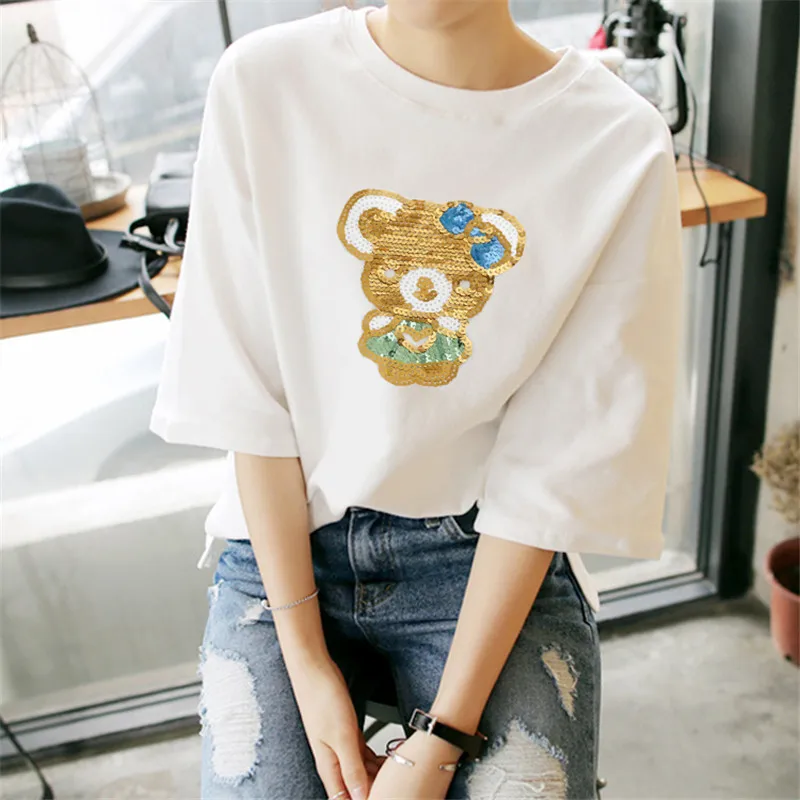 

Cute bear sequins small patch embroidered applique fashion clothing decoration Iron-On patch DIY Motif accessories SDBT848