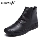 Женские ботинки из натуральной кожи BeckyWalk, черные повседневные ботильоны с круглым носком, мокасины на осень и зиму, WSH3069