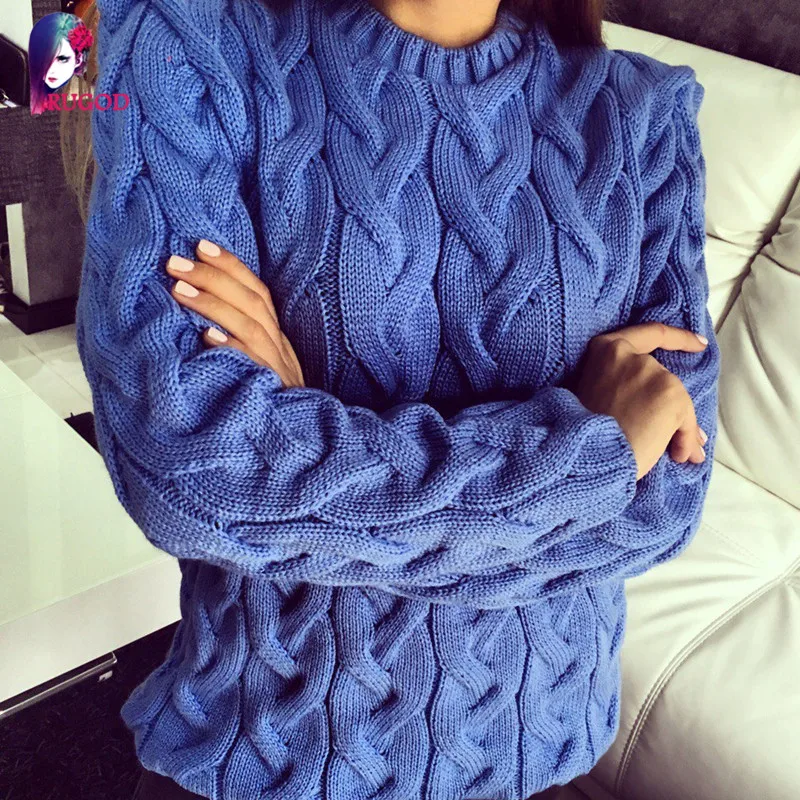 Женский вязаный свитер RUGOD разноцветный пуловер с длинным рукавом и круглым