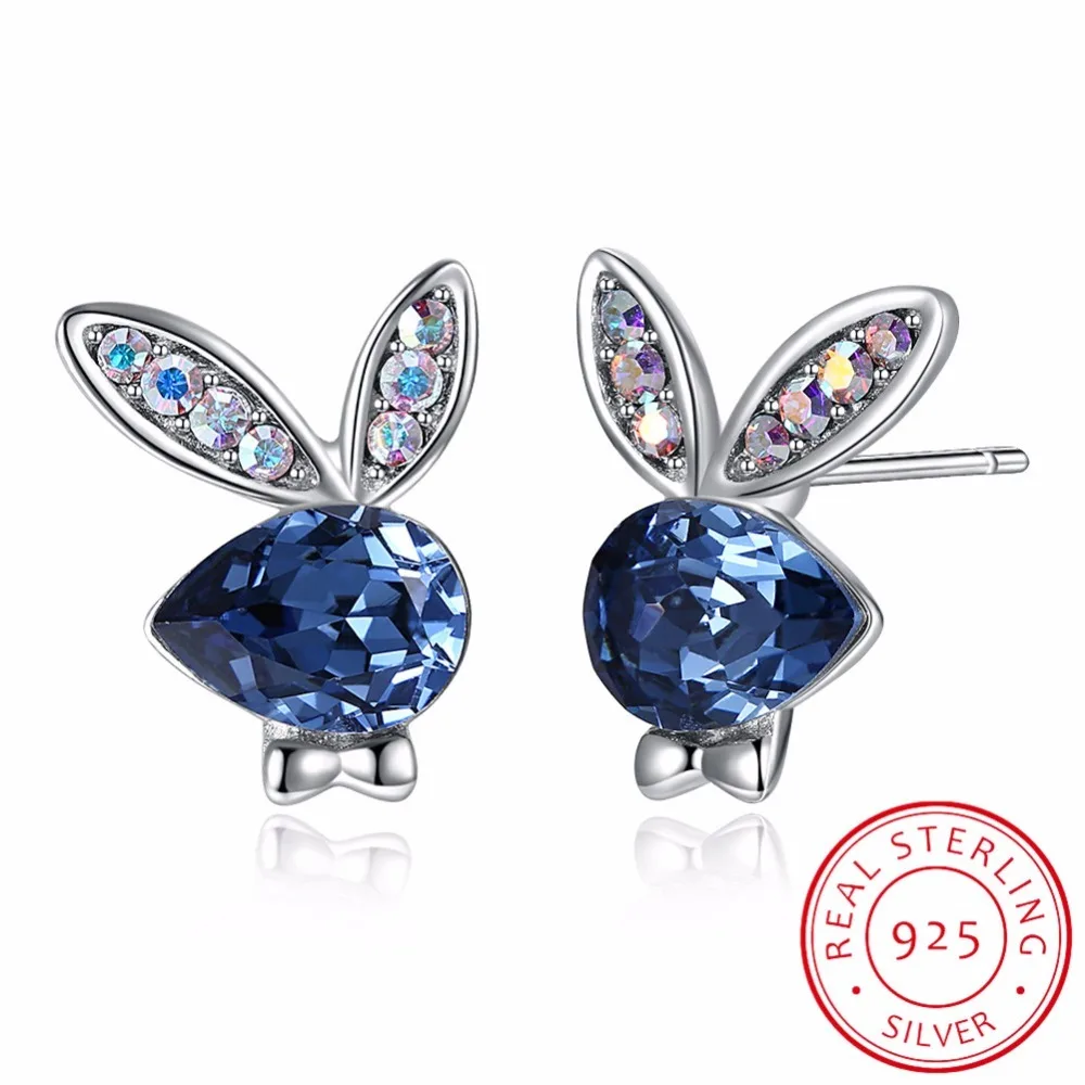 Серьги-гвоздики женские из серебра 925 пробы с кроликом Сваровски | Украшения и