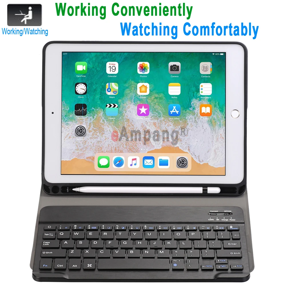 Для iPad чехол с клавиатурой и карандашом для iPad 9,7 5th 6th Generation Air 1 2 Русский Испанский чехол для клавиатуры
