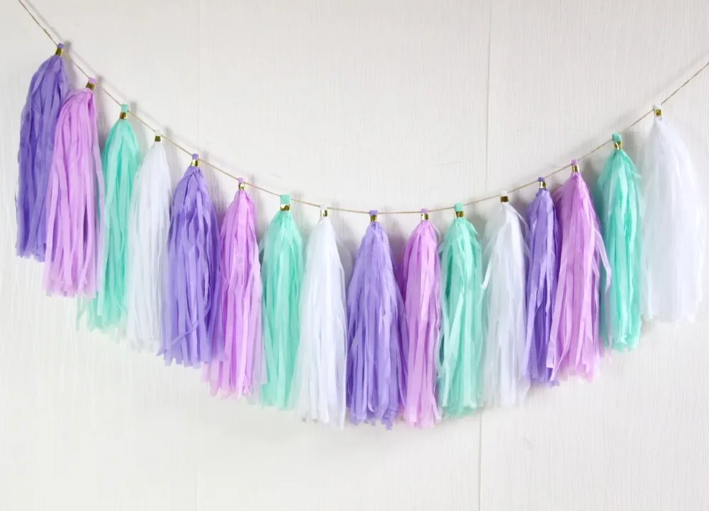 24 шт 14 дюймовые пастельные мятно зеленые лавандовые и сиреневые бумажные