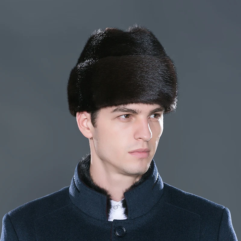 Новинка, норковые меховые шапки для мужчин, LTGFUR, брендовая Теплая мужская шапка s, зимняя шапка, Бомбер, Русская Шапка-ушанка, снежная шапка, NZD-02