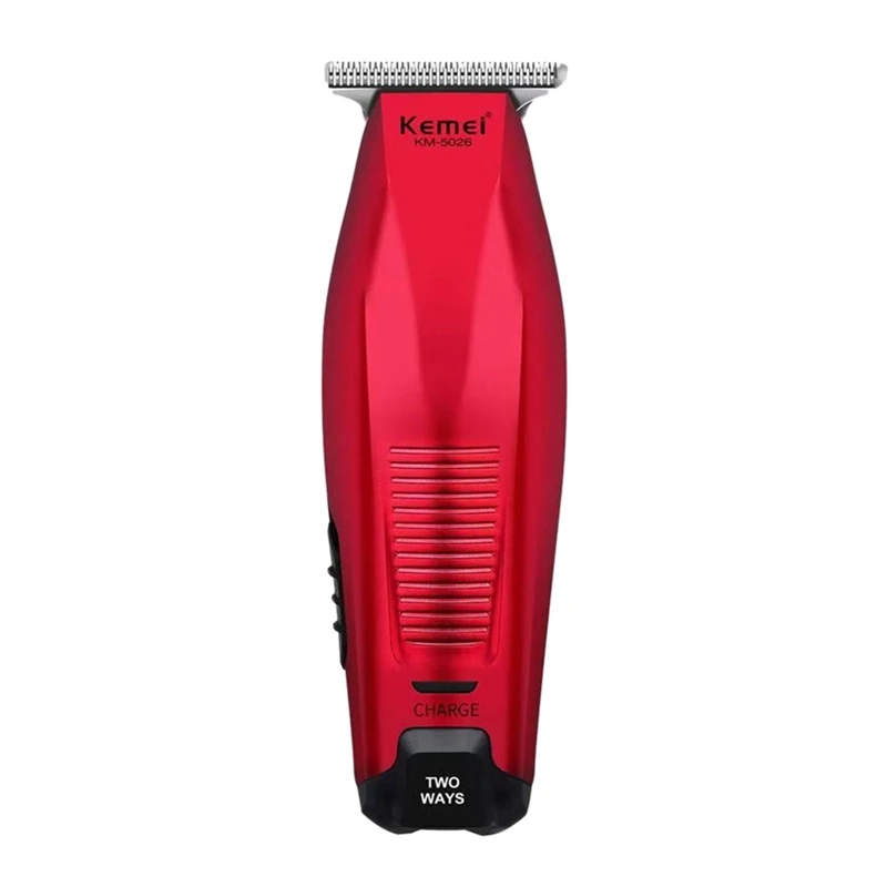 Red Kemei Km-5026 электрическая машинка для стрижки волос 0 мм лысый машинка для стрижки волос электрическая машинка для стрижки беспроводной Usb зарядка прочный триммер для волос Eng - Цвет: Red