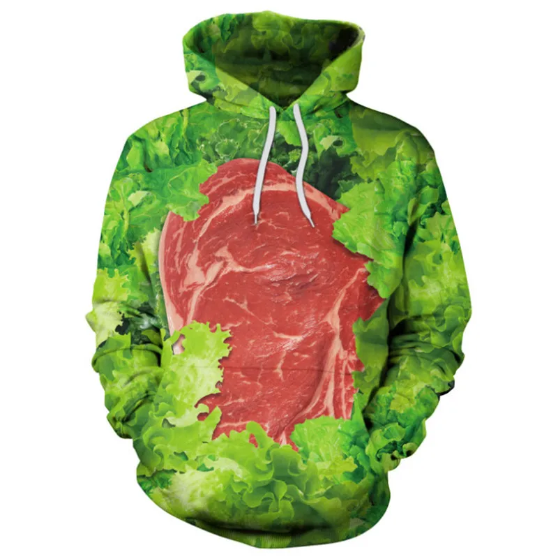 Vegetable and beef Bionic Pork pattern and Vegetable+ beef pattern 3D Digital Printing Raw Meat Hoodie Fishing Hunting Coats Jackets - Цвет: Vegetable and beef