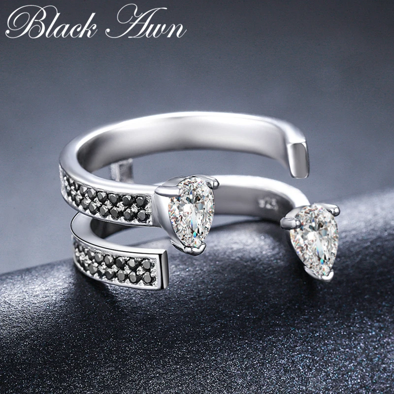 [BLACK AWN] Cute 925 Sterling Silver Jewelry Elegant Engagement Rings for Women Black Spinel Finger Ring G058 | Украшения и