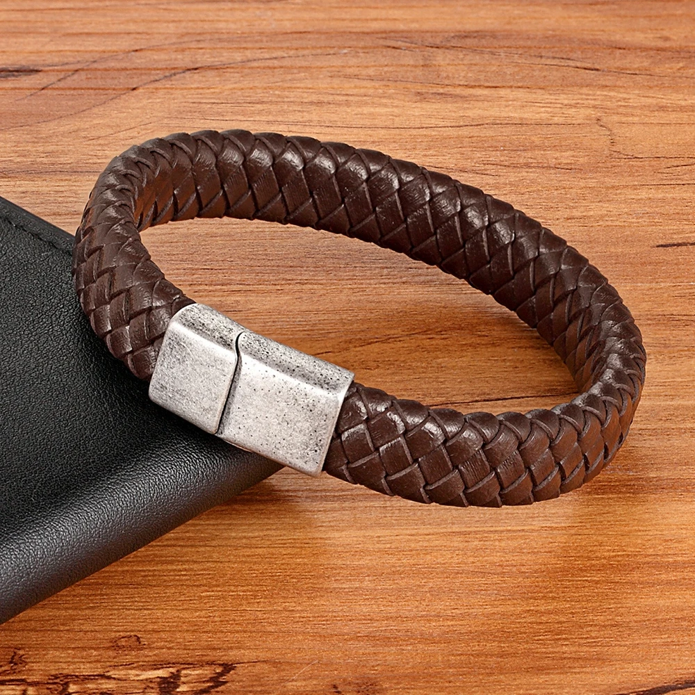 Винтажный кожаный браслет XQNI с пуговицами из нержавеющей стали несколько