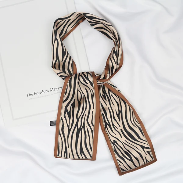 coffee(zebra type) Женская однотонная сумка Украшение длинный шейный галстук повязка на голову узкий атласный шейный платок для волос тонкий Шелковый маленький шарф с саржевым подолом - Цвет: coffee(zebra type)
