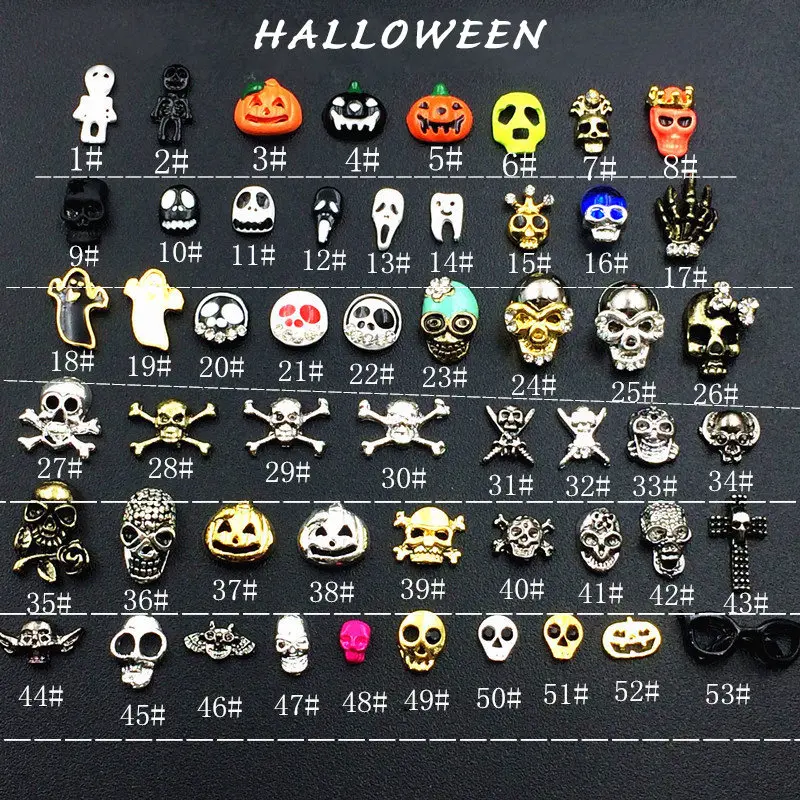 Новинка 50 шт. украшение для ногтей из сплава 3d Черное металлическое на Хэллоуин