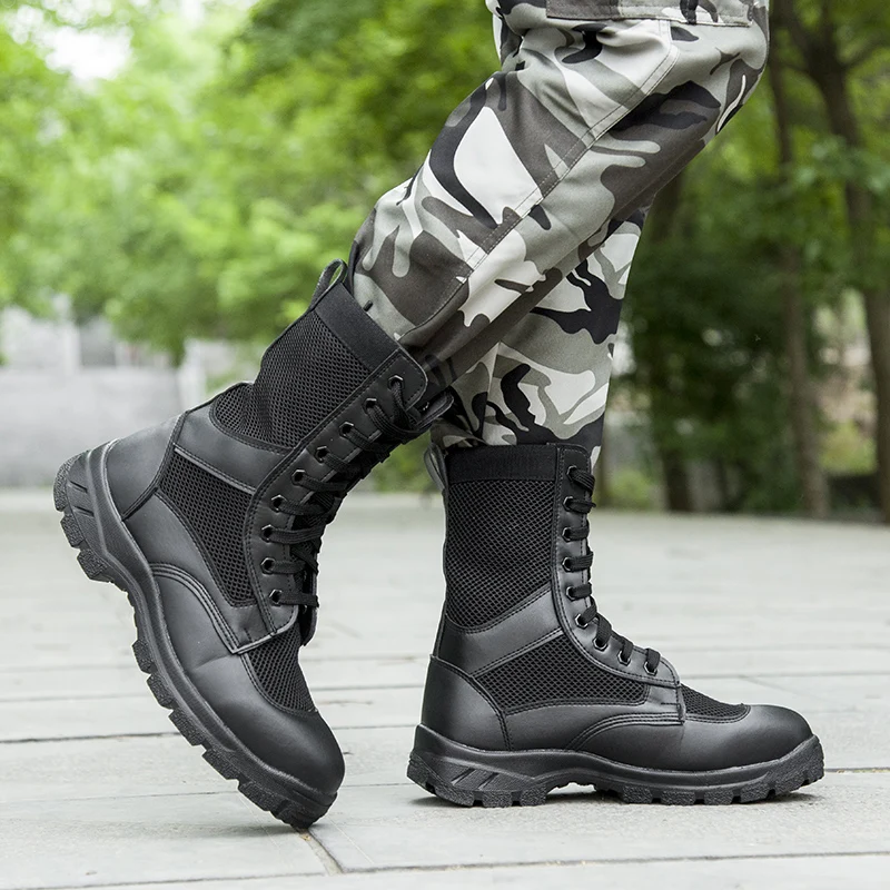 Summer men ventilated mesh ultra-light military boots special soldiers leather combat  training tactical boots security shoes