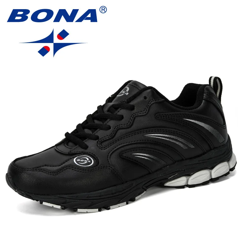 Black silver gray BONA/Новинка года; дизайнерская обувь; chaussure homme; уличная Мужская обувь для бега; спортивные кроссовки; Мужская Спортивная обувь; удобная мужская прогулочная обувь - Color: Black silver gray