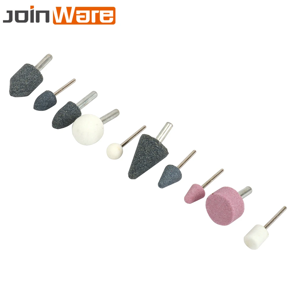 

10Pcs Ceramic Grinding Head Wheel Polishing Set Metal Handle 3mm & 6mm Electric Drill Bits