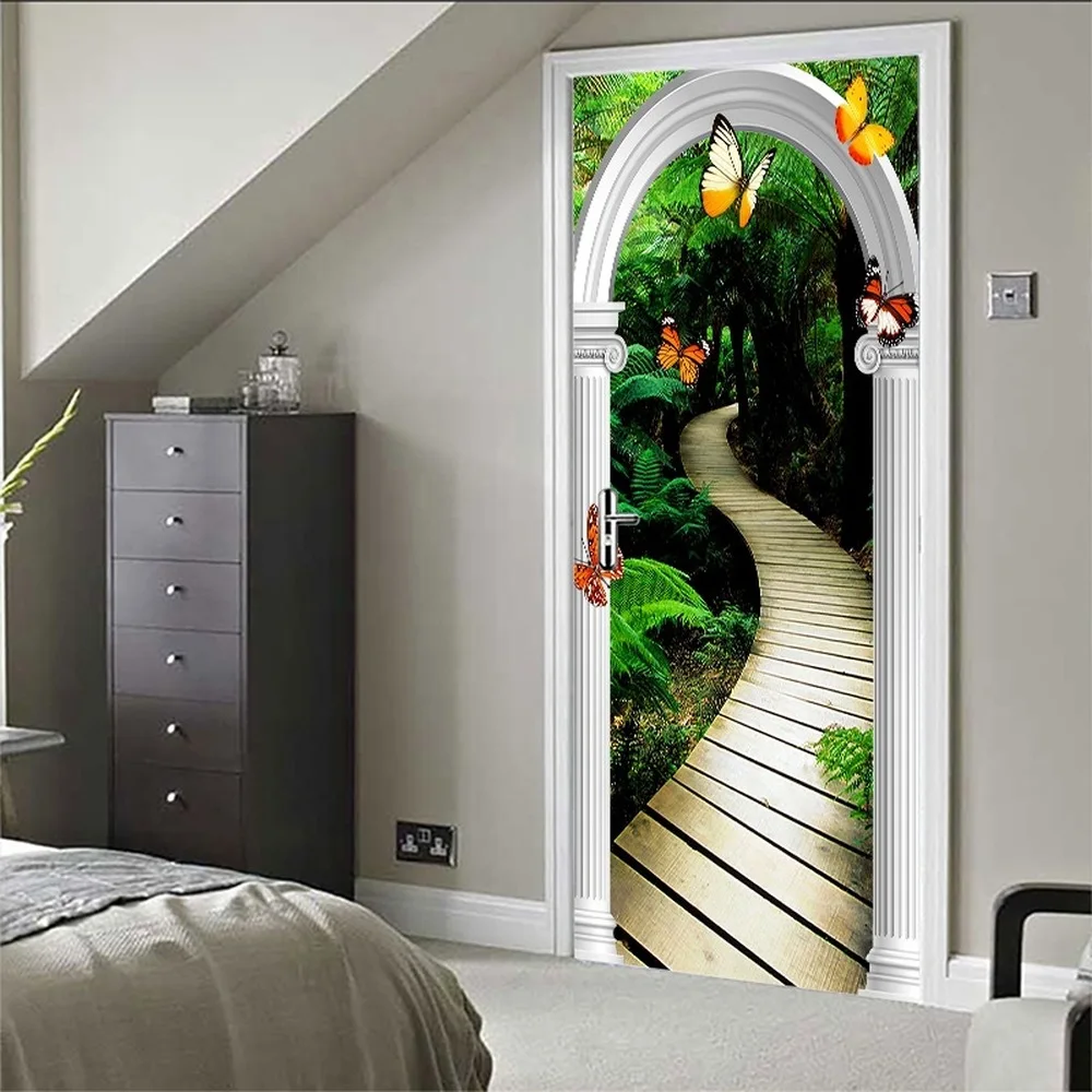 3D красивый пейзаж двери Стикеры для гостиной спальни DIY ПВХ самоклеющиеся обои