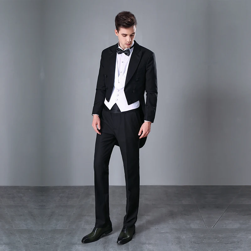 Элегантный джентльмен Для мужчин костюм из двух частей черный белый цвет жениха