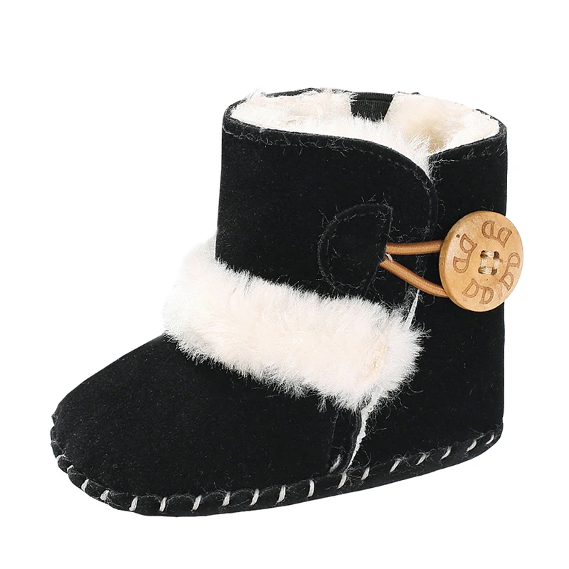 Baby Warm Snow Boots Boy Girl Winter Cotton Fabric Buckle Strap Flat With Plush Lining Rubber Outsole Non-slip Shoes