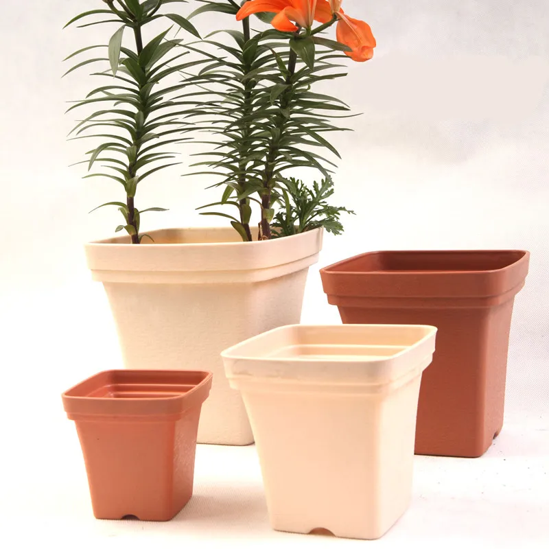 Garden Plastic Flowerpots Terracott Pottery Style Square Planter Succulent Pot Resin Bonsai Desktop Maceteros Decor|square planter|plastic