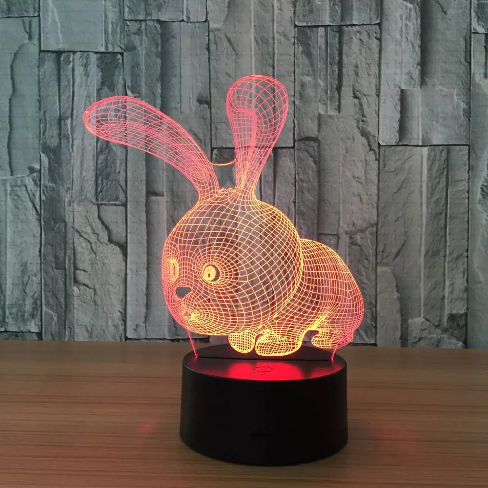 Милая 3D лампа в форме кролика светодиодная атмосферная с кнопкой переключения