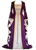 2019 vintage medieval palace women evening party gown fancy renaissance pleuche dress retro velvet tailed dress party costume