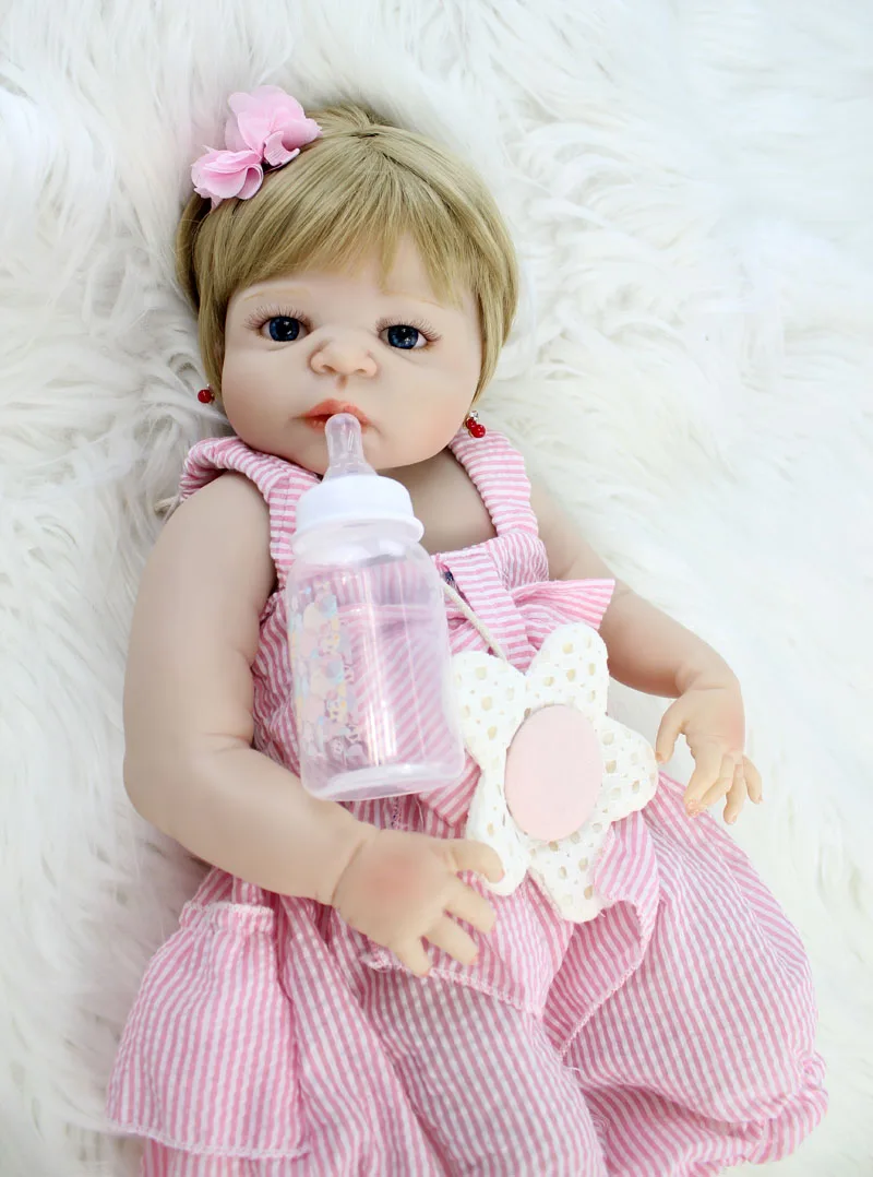 

NPKCOLLECTION 22" Full Body Silicone Newborn Babies Princess Doll Realistic Reborn Girl Alive Bebe Boneca Toy Waterproof Blonde