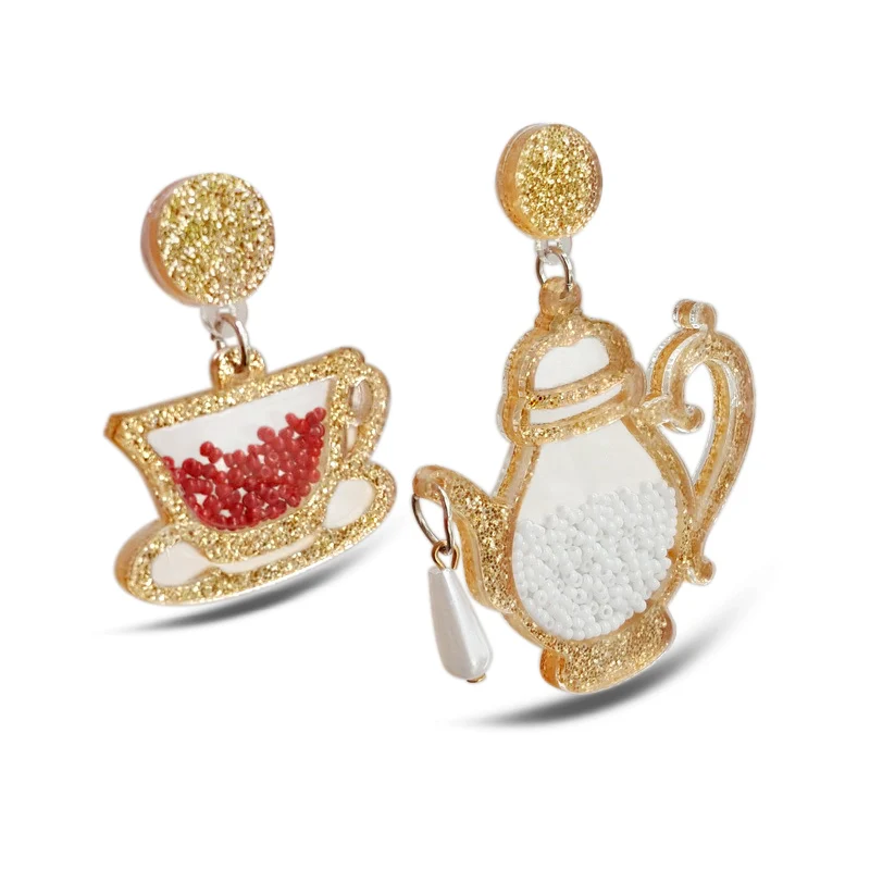 Модные милые блестящие акриловые серьги подвески в виде чайника для женщин
