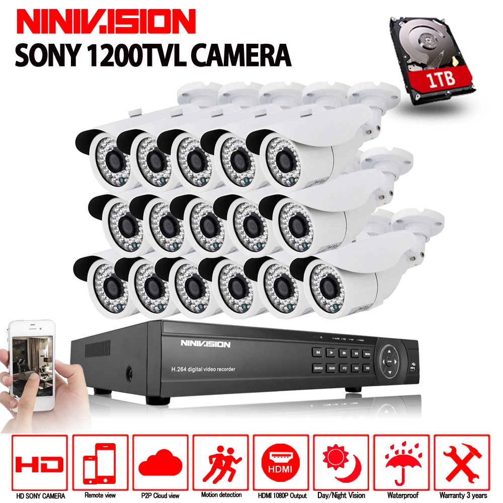 AHD 16CH 1080 P HDMI DVR 1200TVL IR белый открытый HD комплекты камер домашняя CCTV система