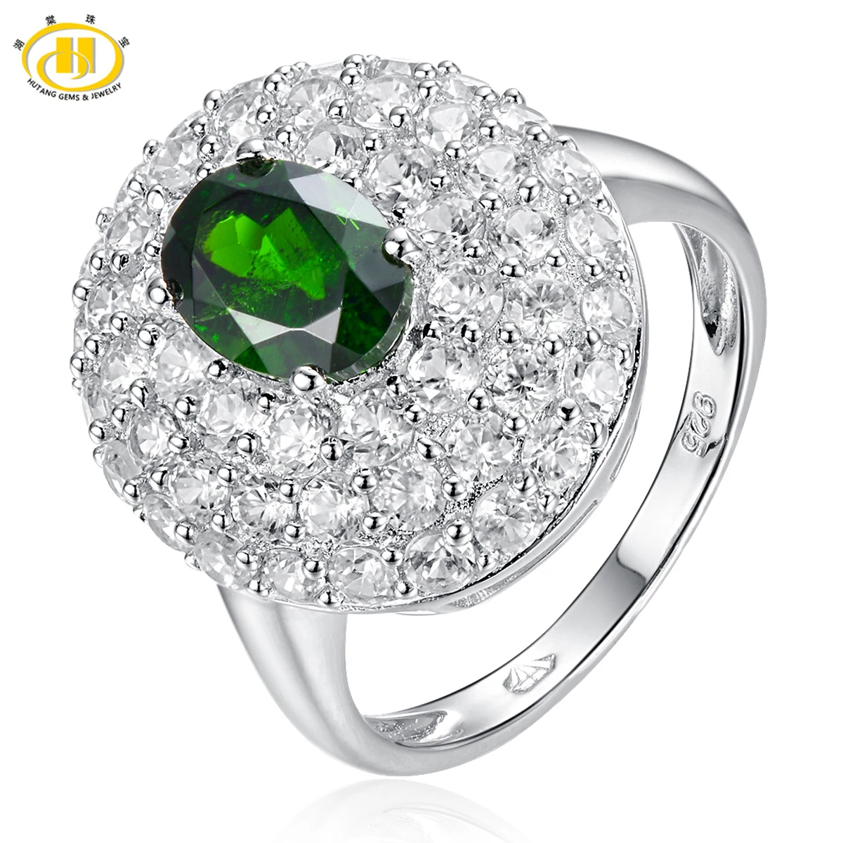 Hutang 4.43ct Природный Хромдиопсид Кольцо Твердые 925 Стерлингов Акценты Серебра