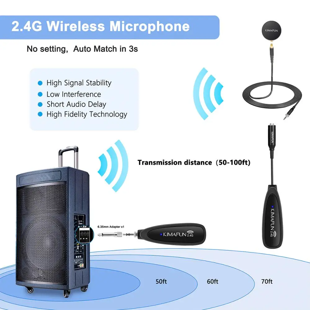 KIMAFUN 2,4G мини-беспроводной микрофон звукосниматель для деревянной гитары скрипки банджо мандолина, укулеле аксессуары для гитары звукосниматель микрофон