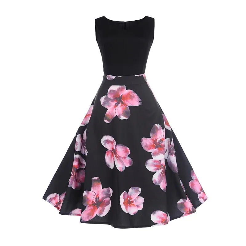 Для женщин летнее платье 2019 Контраст Цвет костюмы халат в цветочек ретро качели