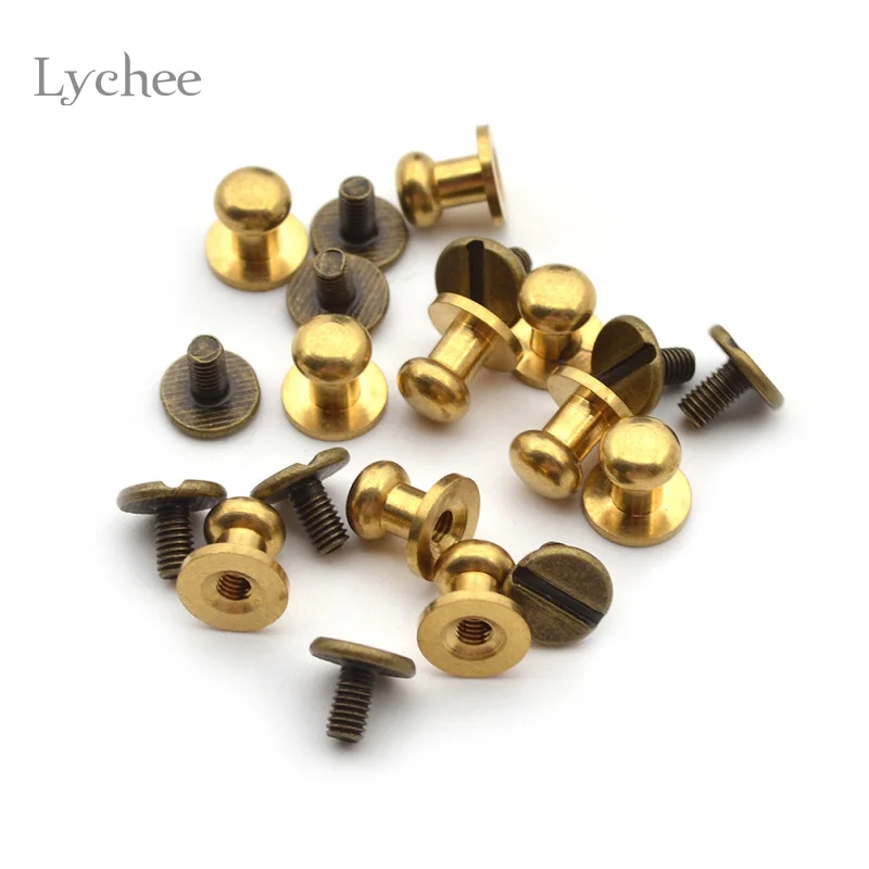 Lychee Life 5/6/8/10 мм Винт гвоздики с круглой головкой из твердой латуни кожаный винт