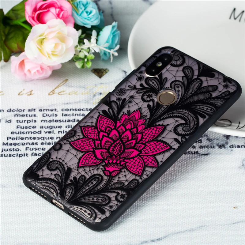 For Xiaomi Redmi S2 Case S 2 Lace Floral Phone Cases Black Rose Relief Matte Hard PC Back Cover for HATOLY |