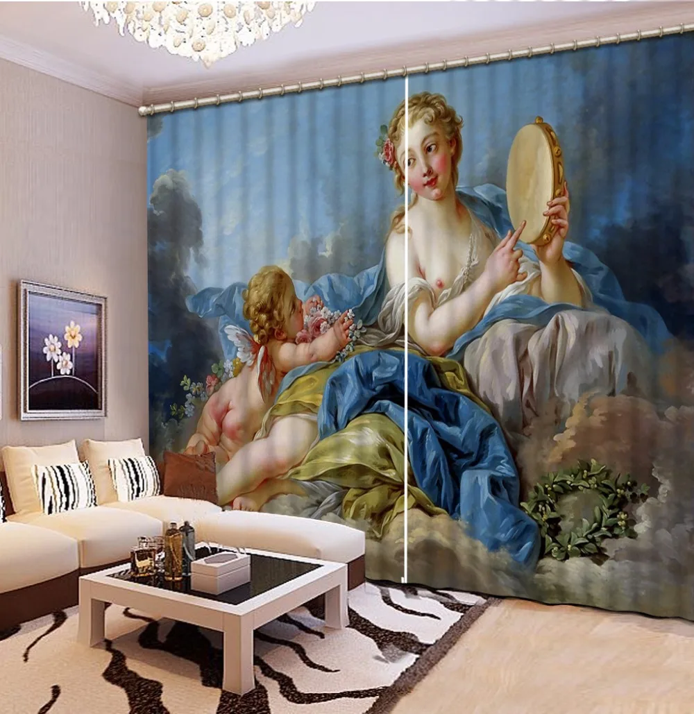 

Custom Curtain Blackout Curtain Fabric Oil Painting Angel Curtains For Bedroom Curtain For Bathroom Kitchen